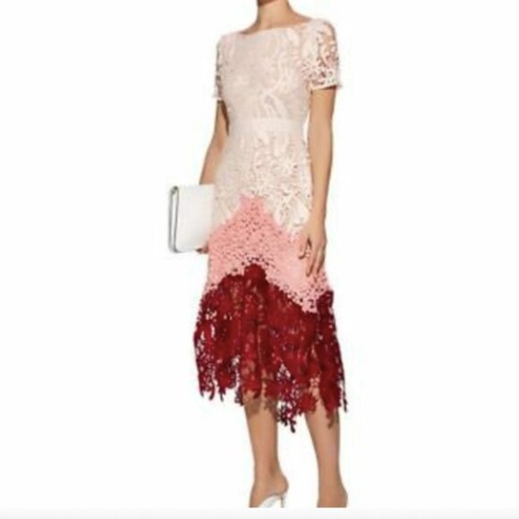 MAJE Ombre Pink Lace Romarin MIdi Dress - Picture 1 of 7